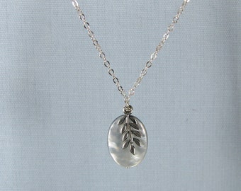 Black Mother-of-Pearl and Sterling Silver Leaf Pendant Necklace