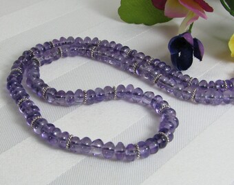 Amethyst Rondelles and Sterling Silver Adjustable Necklace