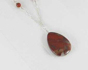 Apple Jasper Teardrop and Sterling Silver Chain Pendant Necklace