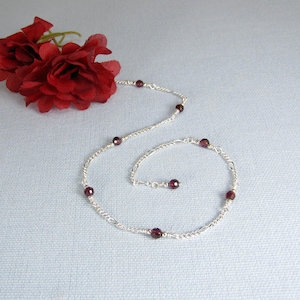 Faceted Garnet and Sterling Silver Chain Adjustable Anklet