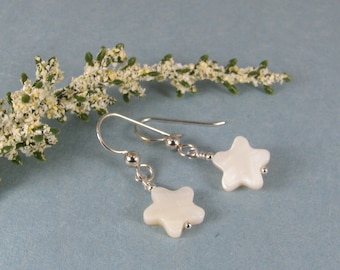 Mother of Pearl Star Flower and Sterling Silver Earrings