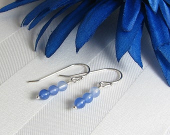 Blue Agate Beads Sterling Silver Earrings