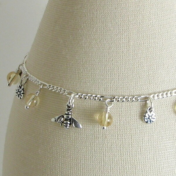 Bees and Honey Citrine and Sterling Silver Charm Bracelet
