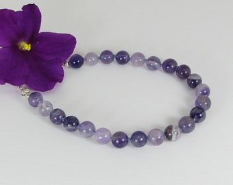 Hand-Knotted Chevron Amethyst and Sterling Silver Bracelet