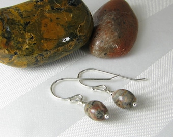 Leopard Jasper Ovals and Sterling Silver Earrings