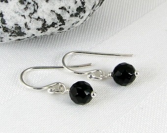 Faceted Black Onyx and Sterling Silver Earrings