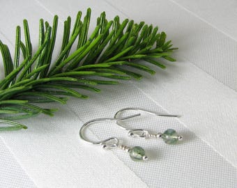 Very Tiny Moss Agate and Sterling Silver Earrings
