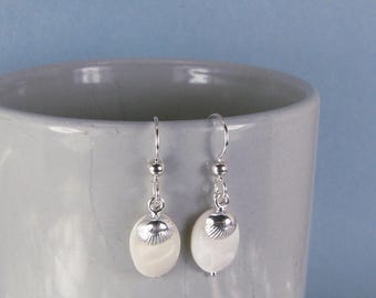 Silver Shell Charm with Mother of Pearl Sterling Silver Earrings