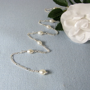 White Pearls and Sterling Silver Chain Adjustable Anklet