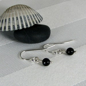 Very Tiny Black Onyx and Sterling Silver Earrings