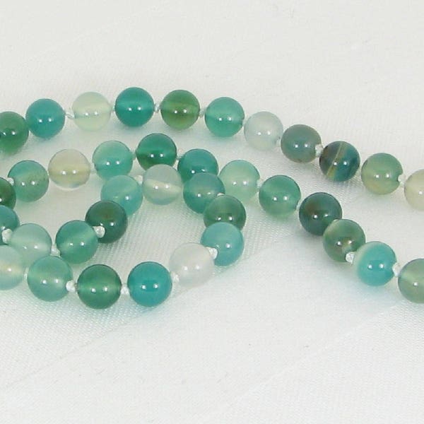 Hand-Knotted Natural Green Agate and Sterling Silver Adjustable Necklace