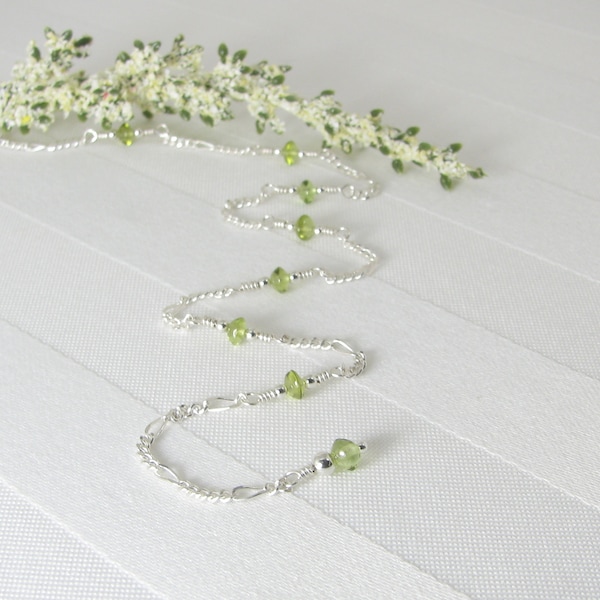 Peridot and Sterling Silver Adjustable Chain Anklet