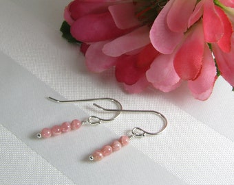 Tiny Rhodochrosite Beads Sterling Silver Earrings