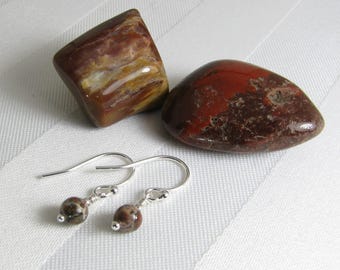 Very Tiny Leopard Jasper and Sterling Silver Earrings