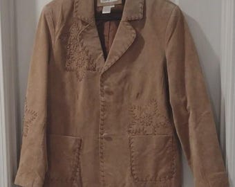 Vintage Coldwater Creek Suede Tan Blazer Jacket with Stitch Detail
