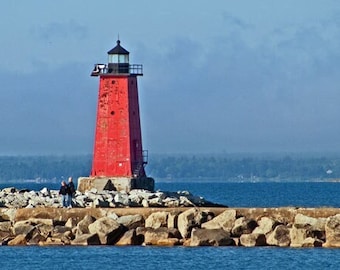 Manistique East, Breakwater Lighthouse, Fine Art Photography, 5 x 7 Landscape, Wall Decor, Nautical Photo