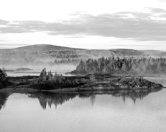 Sunrise, Black And White, Fine Art Photography, Labrador Canada, 11 x 14 Nature Decor, River Print