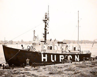 Fine Art Photography, Lightship Huron, 5 x 7 Nautical Print, Port Huron Michigan, Sepia Style Photo, Wall Decor