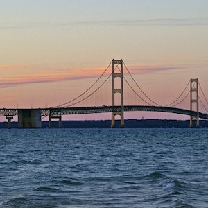 Michigan Sunset, Mackinac Bridge, Sunset Photography, 8 x 10 Architecture, Bridge Decor, Wall Art