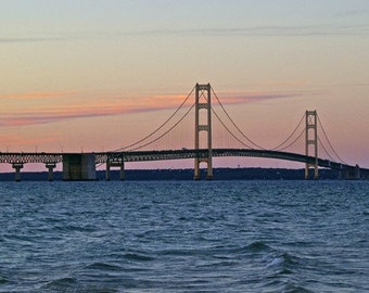 Michigan Sunset, Mackinac Bridge, Sunset Photography, 8 x 10 Architecture,