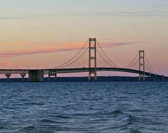 Michigan Sunset, Mackinac Bridge, Fine Art Photography, 8 x 10 Architecture, Bridge Decor, Wall Art