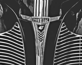 Black And White, Vintage Pontiac, Fine Art Photography, Classic Car, Automobile, Silver Chrome, Vehicle Artwork