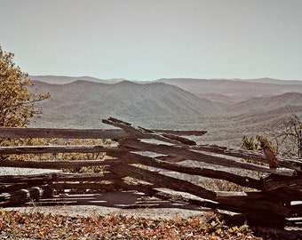 Blue Ridge Fence, Fine Art Photography, Rural America, 8 x 10 Landscape, North Carolina, Vintage Style