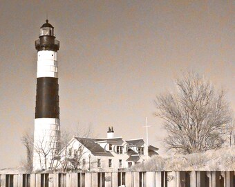 Big Sable Point Fine Art Photography, Nautical Print, 5 x 7 Lighthouse, Coastal Michigan, Sepia Style