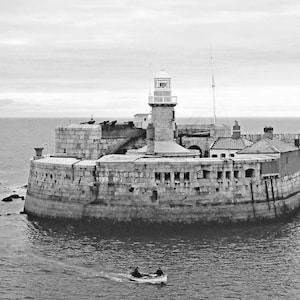 Dublin Ireland, Black And White Photography, 8 x 10 Dun Leary, Dun Laoghaire Lighthouse Fortress