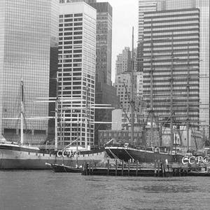 New York City Harbor, Tall Ships, Black And White Photography, Art Print,