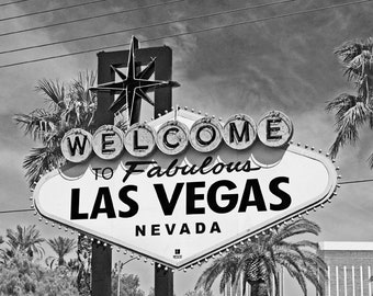 Welcome To Las Vegas Sign, Fine Art Photography, Black And White, 11 x 14 Nevada Decor