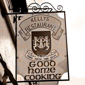 Irish Decor, Kelly Restaurant Sign, Fine Art Photography, 8 x 10 Sepia Style, Coat of Arms, Wall Art