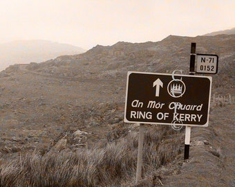 Ring of Kerry Ireland, Fine Art Photography, Irish Road Sign, 8 x 10 Sepia Style, Landscape Print, Nature Photo, Wall Art, Home Decor