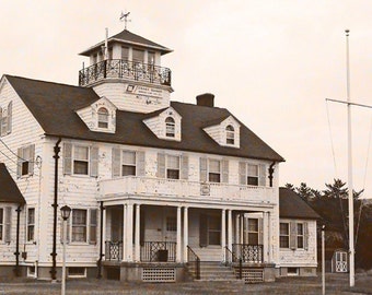 Barnegat Coast Guard Station, Fine Art Photography, 5 x 7 Nautical Print, Sepia Style Photo, New Jersey Decor, Wall Art