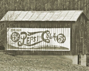 5 Cent Sign, Rural America, Fine Art Photography, Rustic Barn, 8 x 10 Landscape, Sepia Style