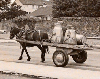 Milk Cart Fine Art Photography, Sepia Print, Horse And Wagon, 5 x 7 Ireland Decor, Wall Art