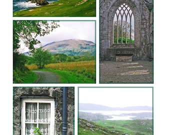 Ireland Collage, Irish Landscapes, Fine Art Photography, Askeaton Abbey, Castle Window, Achill Island, Conor Pass