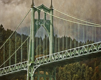 Portland Oregon, St Johns Bridge, Fine Art Photography, 8 x 10 Bridge Decor, Saint Johns, Architecture Print