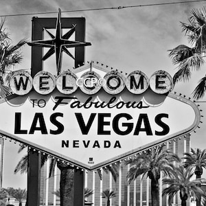 Las Vegas Sign, Fine Art Photography, Black and White, 8 x 10 Nevada Print, Wall Art, Welcome Decor