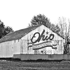 Ohio Barn, Black And White Photography, Bicentennial Sign, 8 x 10 Rural America