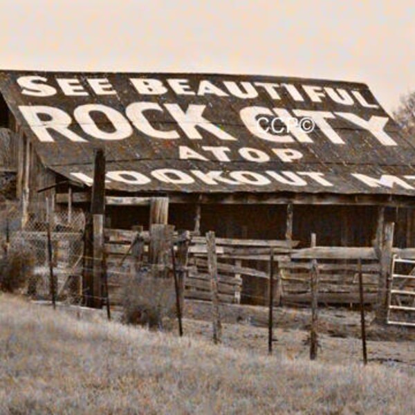 Rock City Barn, Fine Art Photography, Rural America, Sepia Style, 8 x 10 Photo, Sign Decor, 5 x 7 Wall Art