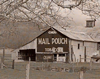 Mail Pouch Barn Photograph, Sepia Style Rustic Landscape Print