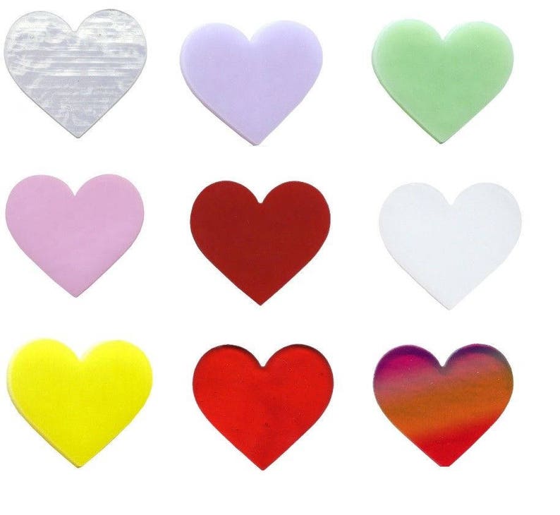 1 Precut 90 COE GLASS Heart Red Clear Lavender White Red Mint Yellow CHOICE