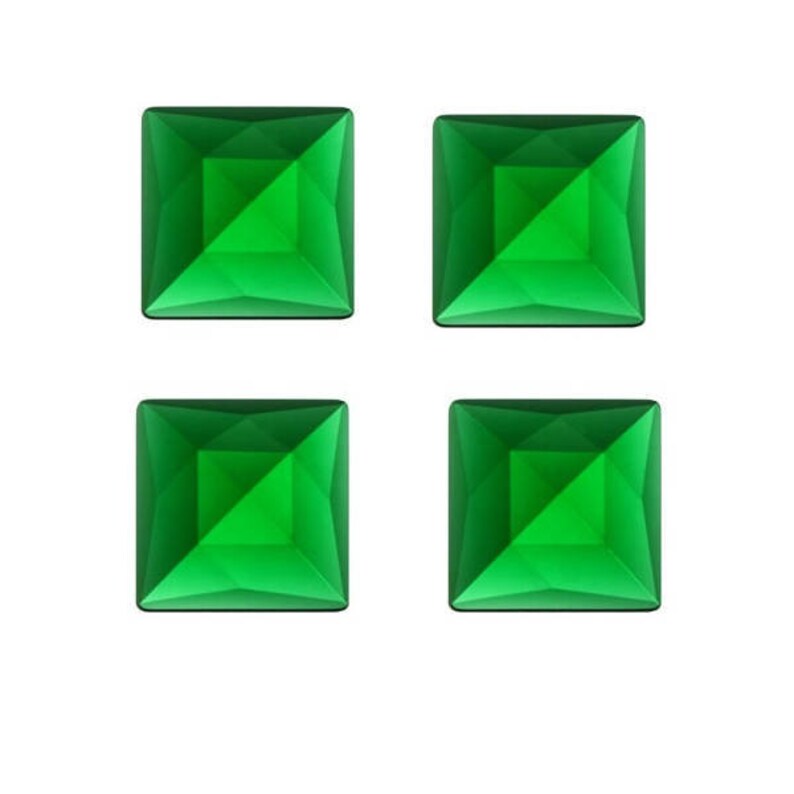 Set of FOUR SQUARE Glass Faceted Jewels All One Color 30mm 1.18 German Made Bevels Red Black Peach Amber Blue Green Opal