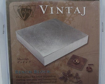 Vintaj V-BB44 Heavy Steel Bench Block 4 x 4 x .5 in For Metal Stamping Riveting