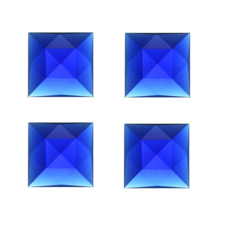 Set of FOUR SQUARE Glass Faceted Jewels All One Color 30mm 1.18 German Made Bevels Red Black Peach Amber Blue Green Opal