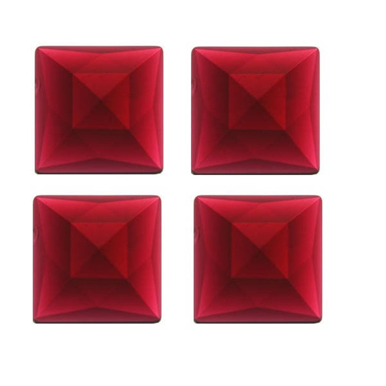 Set of FOUR SQUARE Glass Faceted Jewels All One Color 30mm 1.18 German Made Bevels Red Black Peach Amber Blue Green Opal