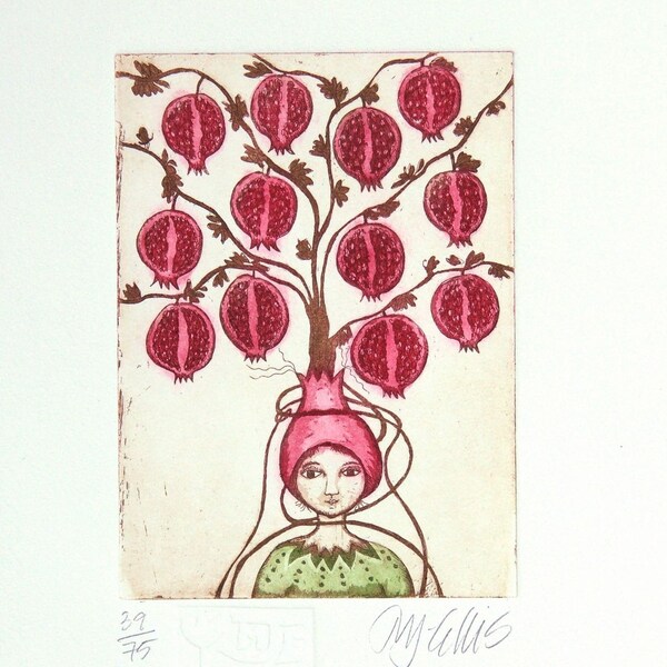 pomegranate, fruit tree art, tree art print, inspirational art, pomegranate wall art, exotic fruit art, fruit print, fruit wall art,