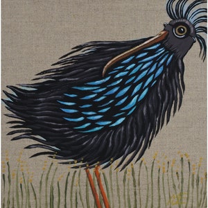 original painting, Odd Bird, acrylic on canvas panel, signed, Mariann Johansen-Ellis