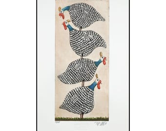 Guinea Hens Etching: Limited Edition Signed Print, Mariann Johansen-Ellis